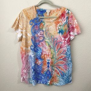 Chico's Shirt Womens Size 3 XL Boho Paisley Short Sleeve Multicolor